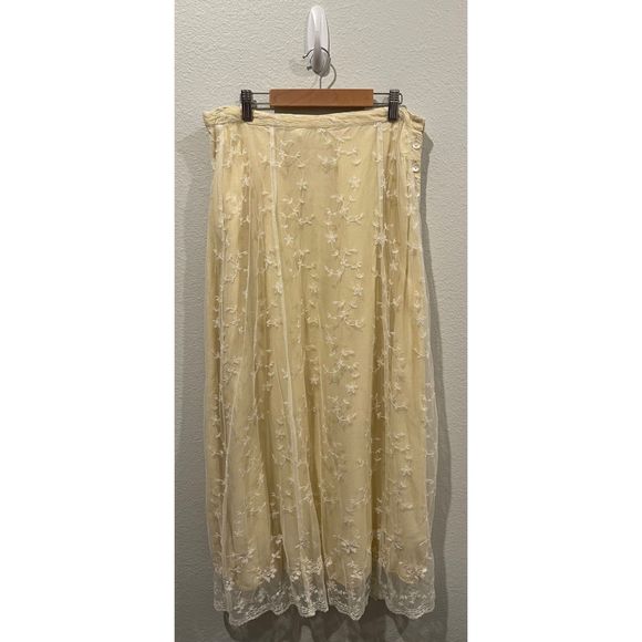 April Cornell Dresses & Skirts - APRIL CORNELL FOR CORNELL STRAW Beige White Embroidered Button Down Long Skirt